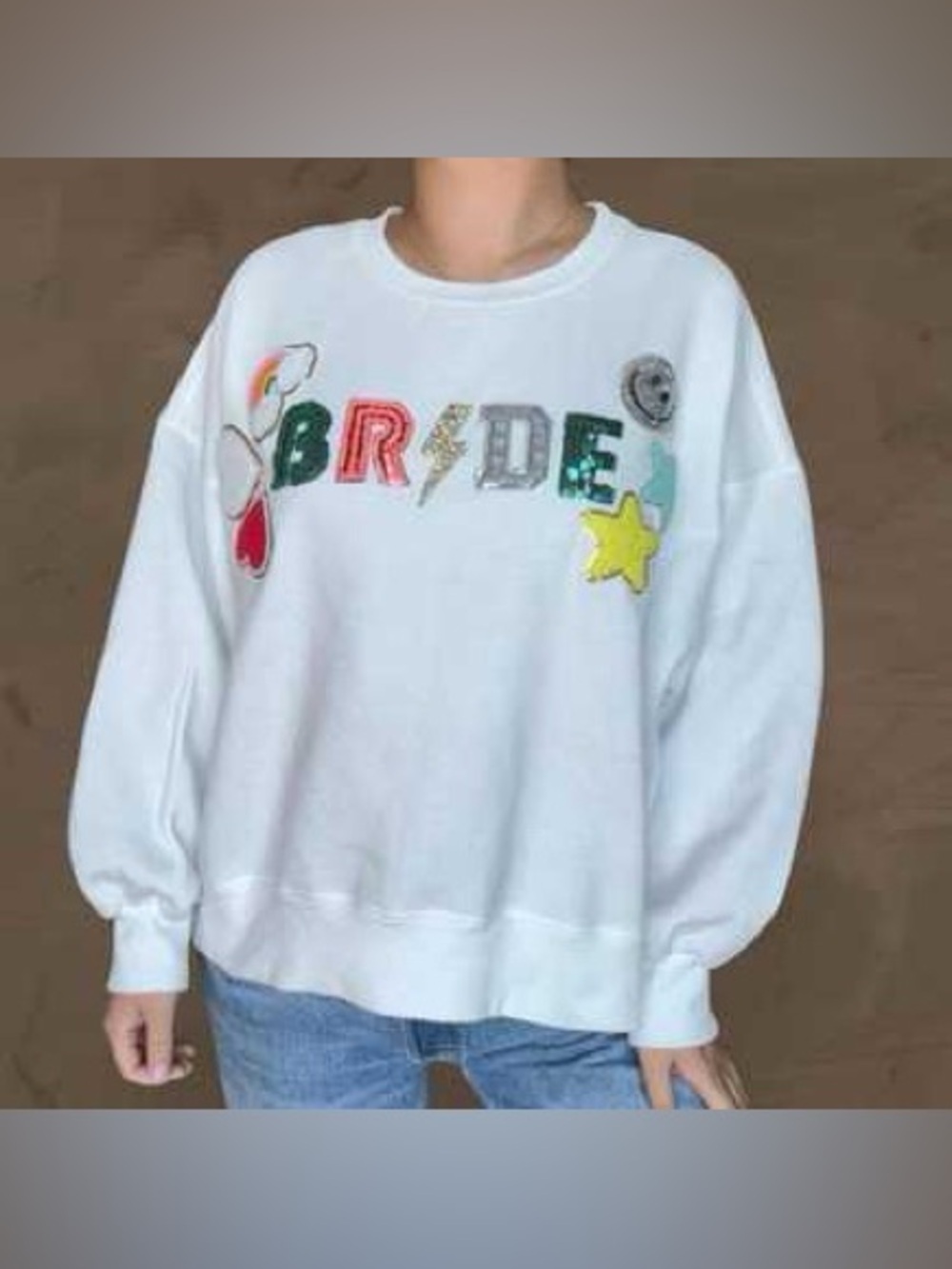 Judith March ‘Bride’ Patched Sequin Crewneck Sweater size medium retails $150